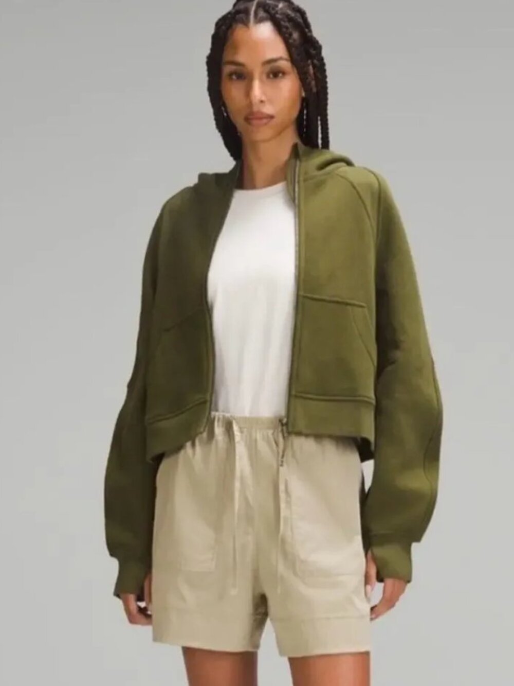 Lululemon Cotton-Blend Poplin High-Rise Short 4" Sz L Compass Khaki (Tan)
